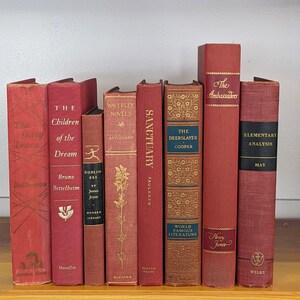 Vintage Red Books, Red Books, Vintage Books, Vintage Decor, Decorative Books, Book Décor, Wedding Decor, Home Decor, Centerpiece, Décor