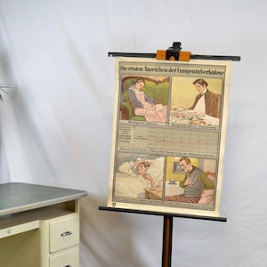 alte Rollkarte Tuberkulose Lungenentzündung um 1920 Schultafel Image Wandtafel Vintage Design Lehrmittel Lithografie human rustikal Wandbild