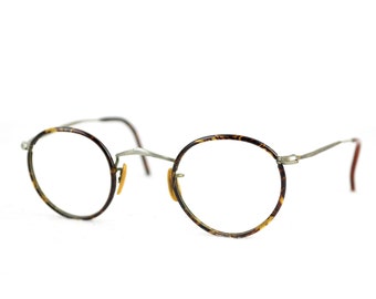 Hartnickel Brille mit Etui Marmorierte Kunststoffumrandung 30er 40er Art Deco antik rund oval