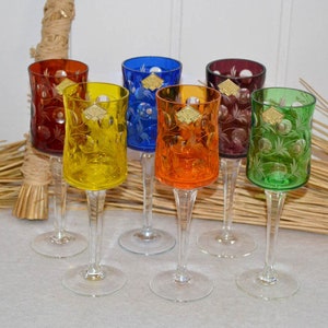 6 Kristallgläser Weinrömer OL Überfangglas Sektglas Sekt Glas Wein Kristall Vintage Landhaus shabby wine glass crystal Design Dekoration Bild 1