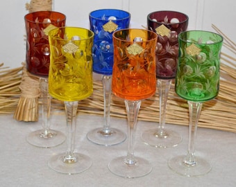 6 Kristallgläser Weinrömer OL Überfangglas Sektglas Sekt Glas Wein Kristall Vintage Landhaus shabby wine glass crystal Design Dekoration