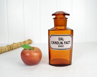 antike Apothekerflasche 1900 Sal Carolinum Salz Emaille Glas Flasche Facettiert geschliffen Apotheke Laborflasche Vintage Gefäß Deko Chemie