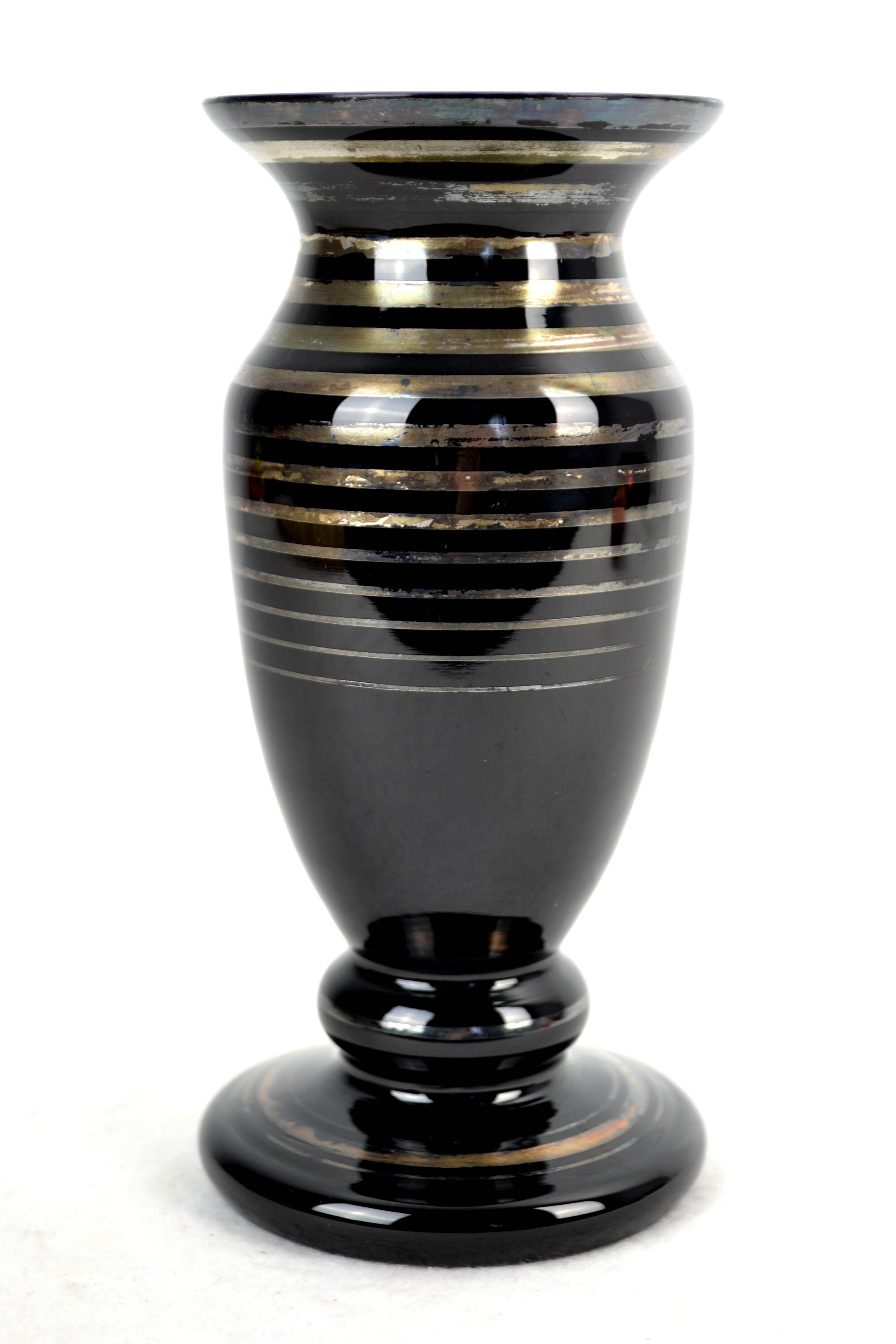 花瓶 ガラス 花瓶 黒ガラス ヒヤリスガラス 手描き ミッドセンチュリー