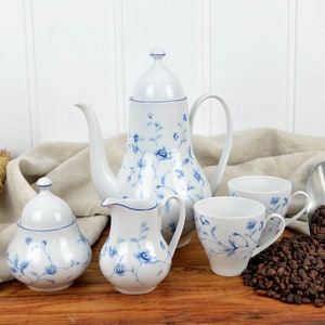 Melitta coffee service blue flowers vintage design coffee service mid century brocante coffee pot cup 50s 60s straw flower cornflower