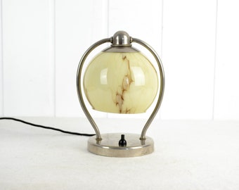 Lampe de table Art Déco, applique murale, années 1930, abat-jour en verre marbré, lampe de chevet, lampe de bureau, luminaire design, lampe de bureau, verre
