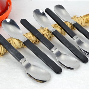 6 design spoon Esmeyer 18/0 soup spoon mid century vintage soup spoon cutlery 50s 60s retro cutlery modern muesli plastic black