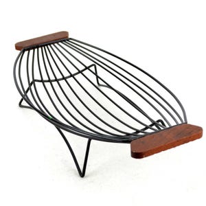 Obstschale Brotkorb String Art Teak Holz 50er 60er Obstkorb mid century Vintage Design Rockabilly Obst Korb Schale Ablage Körbchen