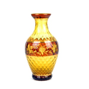 Vase with engraved grapes decor matelassé effect glass vase glass flower vase flower vintage design retro blue 60s 70s