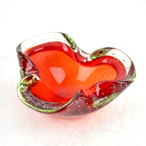Murano bowl ashtray glass cased glass crystal glass glass bowl Italy mouth-blown 60s 70s red air bubbles
