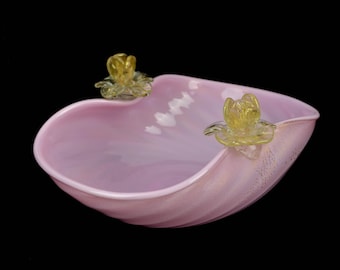 Salviati glass bowl with gold leaf Murano bowl Rosa Italy mouth-blown bowl glass 50s mid-century fruit bowl Brocante