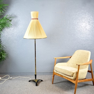 Tripod Stehlampe Höhenverstellbar Diabolo Plissee Schirm 50er Stehleuchte mid century Design Leuchte Lampe Vintage