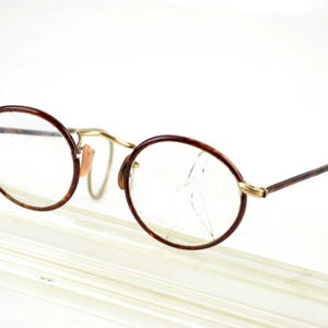 Glasses 20 gold-plated with marbled tortoiseshell optics plastic frame 1910 1920 woven temples antique round oval 20s Art Deco