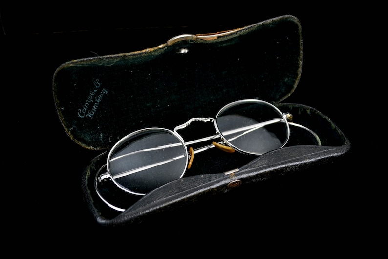 Bausch & Lomb Brille 1/10 12K GF um 1920 1930 Gold filled mit Etui Nickel Nickelbrille Gespinstbügel antik rund oval Bild 4