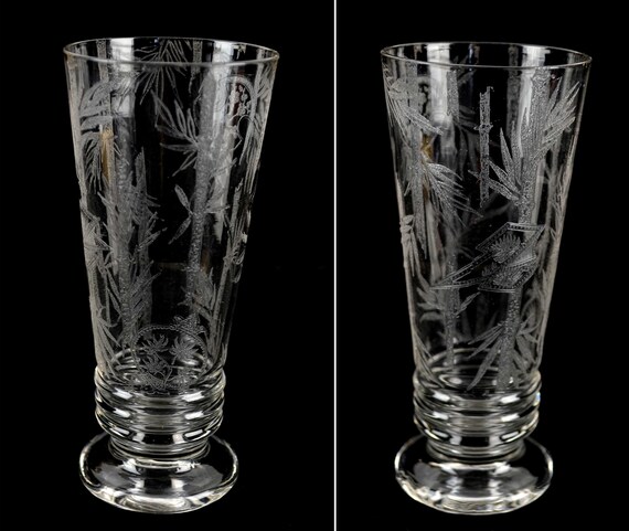 4 Trinkgläser mit Bambus Dekor 1900 Jugendstil Biergläser 1910 Vintage Design Brocante Glas Trinkglas Wasserglas Saftglas