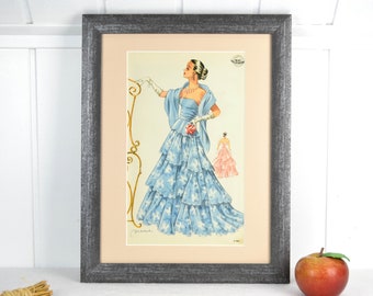 50er Bild WEMO Mode Moderne Kleider der Frau neu gerahmt mit Passepartout Stil mid century Vintage Design Wandbild Brocante 60er