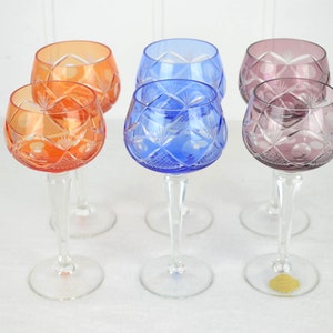 6 cased wine glasses lead crystal Roman wine glasses cut crystal glass mouth-blown wine Roman 60s 70s