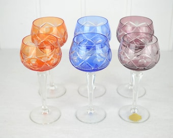 6 cased wine glasses lead crystal Roman wine glasses cut crystal glass mouth-blown wine Roman 60s 70s