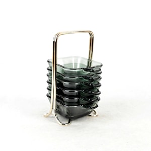 6 stack ashtrays Wilhelm Wagenfeld with stand for WMF 50s mid century tourmaline glass vintage design