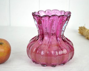 Ribbed Vase Barovier & Toso Murano Glass Vase Cranberry Glass Pink Studio Glass 30s 50s Vase Mouth Blown Hand Shaped Brocante Vintage Design