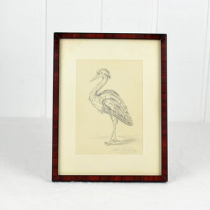 signed bird drawing Düsseldorf artist picture painting 50s mid century vintage design mural art