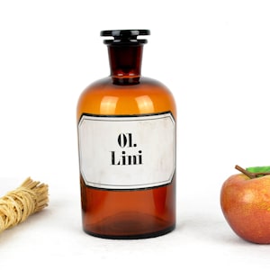 alte Apothekerflasche Ol. Lini Leinöl 1 Liter Glas Flasche Apotheke Laborflasche Aufbewahrung Vintage Gefäß Deko