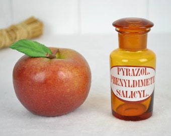 Frasco de boticario antiguo, pirazolona, ácido salicílico, frasco de vidrio esmaltado, farmacia, frasco de laboratorio, almacenamiento, envase vintage, frasco de vidrio, decorativo, químico