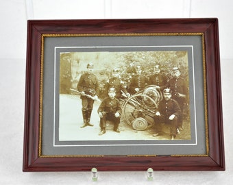 antique picture photography fire brigade team around 1910 1920 photo decoration nostalgia rustic mural history