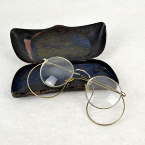 Hartnickel Brille mit Etui Nickel Nickelbrille 20er 30er Art Deco Gespinstbügel antik rund oval Bild 3