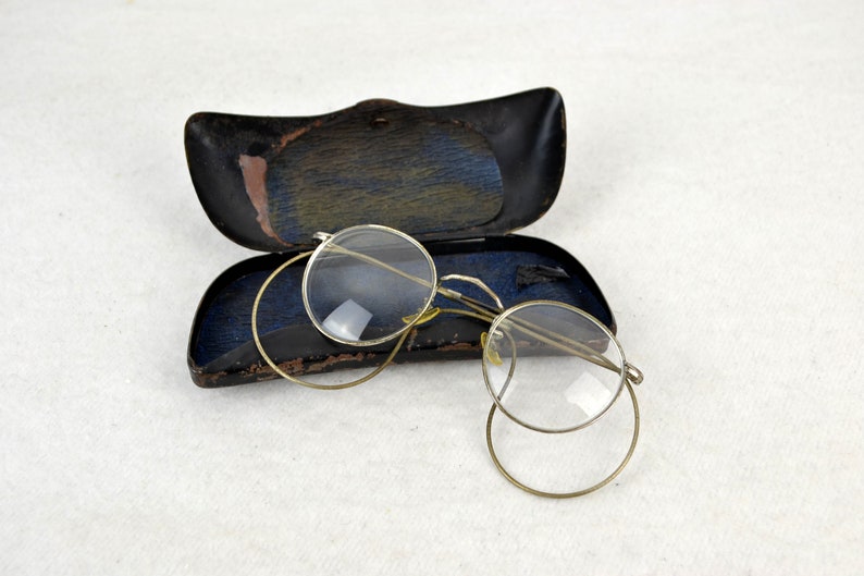 Hard nickel glasses with case Nickel nickel glasses 20s 30s Art Deco wire frame antique round oval image 3