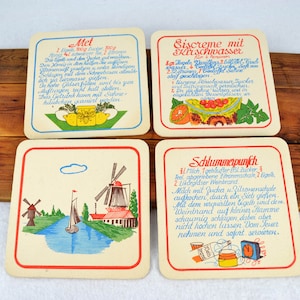 Posavasos jarra posavasos cartón RDA con recetas diseño vintage cafeteras casa de campo decoración mediados siglo mural 50s 60s