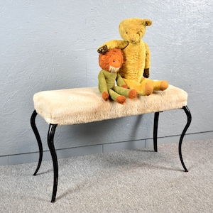 Vintage bench stool 50s 60s mid century design metal faux fur rockabilly shabby country house brocante chair fur bench