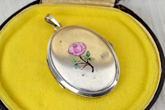 Jugendstil Medaillon mit Emaille Rose Alpacca Silber Anhänger Schmuck Accessoires Vintage Design Modeschmuck Andenken Foto