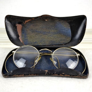 Hartnickel Brille mit Etui Nickel Nickelbrille 20er 30er Art Deco Gespinstbügel antik rund oval Bild 5