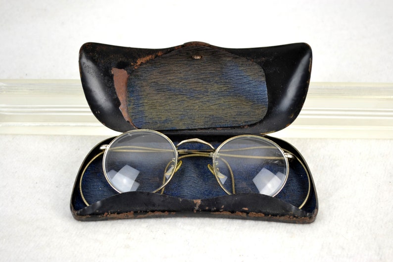 Hard nickel glasses with case Nickel nickel glasses 20s 30s Art Deco wire frame antique round oval image 5