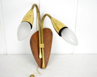 Wall lamp 1950s 60s mid-century design brass teak light rockabilly bag lamp vintage glass lamp kidney table era