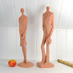Austin Prod 1974 Flapper & Catsby Figurines by Klara Sever Woman Man Figurine Design Sculpture Terracotta Finish Pottery 20&#39;s Style USA 70&#39;s