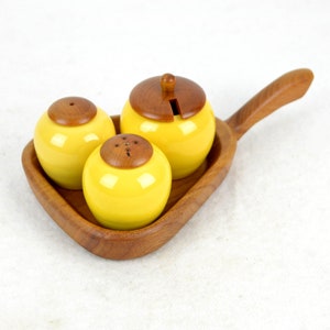 Spice cruet set Anita Nylund for Jie Gantofta Sweden salt shaker pepper shaker mustard pot salt pepper design mid century 50s spices