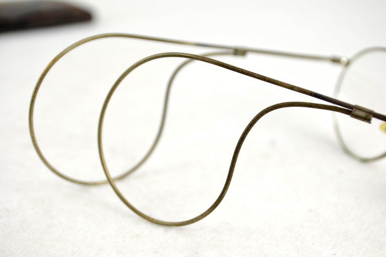 Hartnickel Brille mit Etui Nickel Nickelbrille 20er 30er Art Deco Gespinstbügel antik rund oval Bild 8