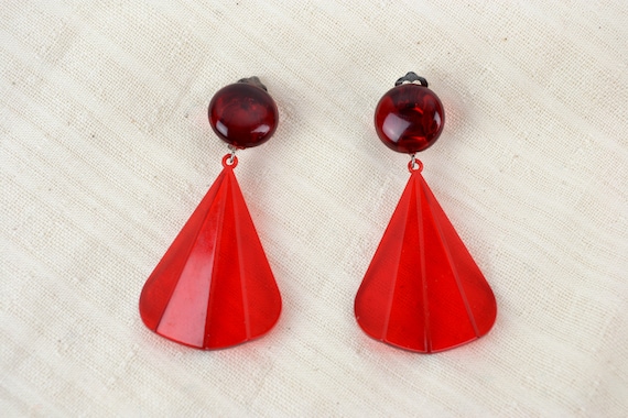 Boucles D'oreilles Clips Triangle Années 80 - Christel, Plastique Et émail Bleu, Occasion Parfait état