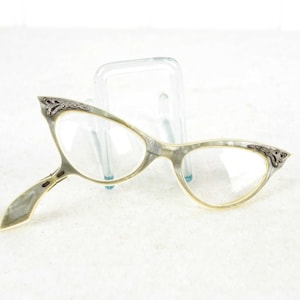 50er Cateye Lorgnette Brille Cat Eye mid century Stilbrille Opernbrille Klappbrille Stielbrille Perlmutt Markasiten