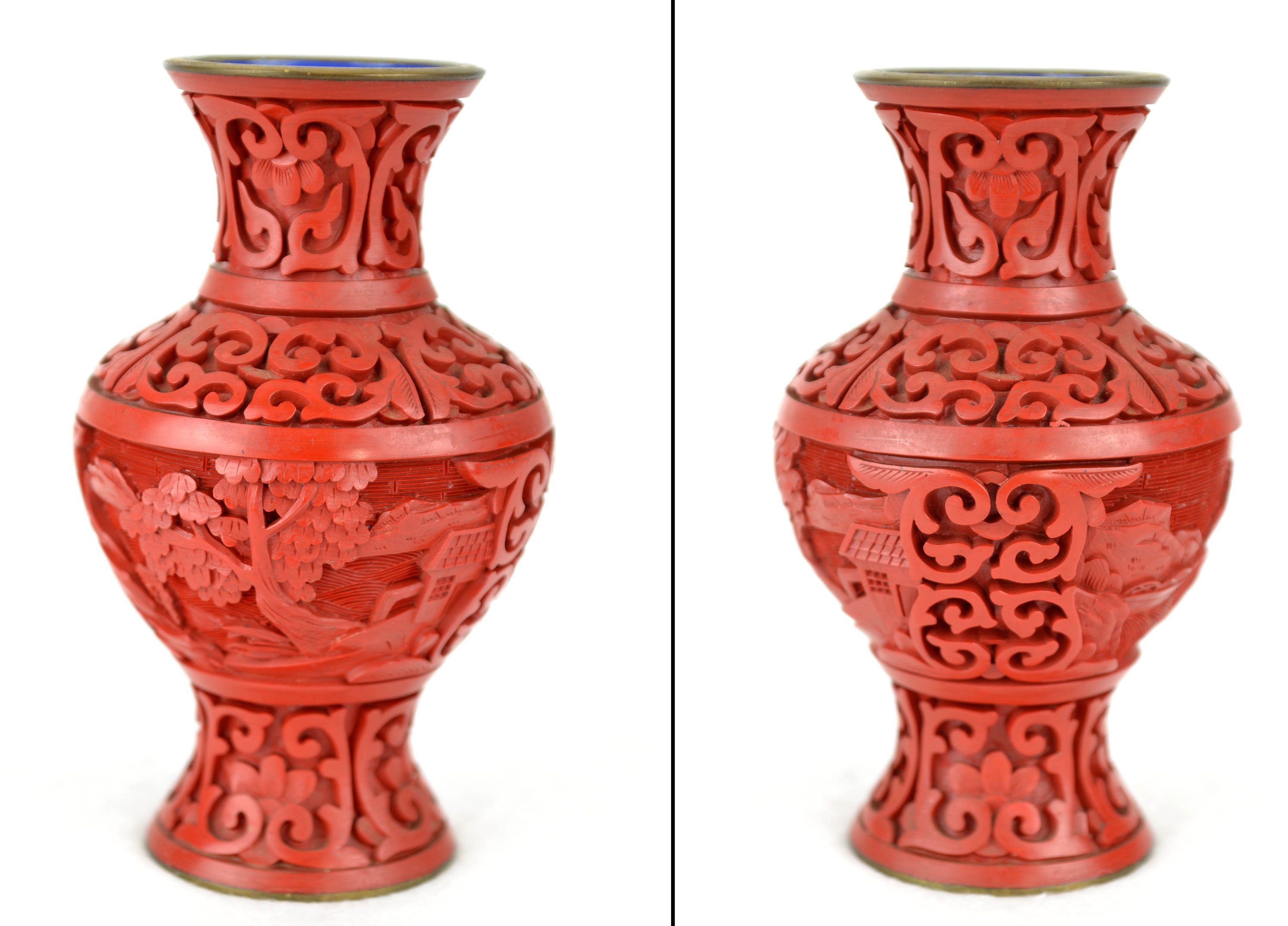 中国美術工芸品　赤漆　彫刻壺　（花瓶） 中国美術工芸品 赤漆 彫刻壺 （花瓶） - メルカリ
