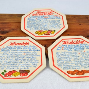 Kannenuntersetzer Untersetzer Pappe DDR mit Rezepten Vintage Design Kaffeekannen Landhaus mid century Deko Wandbild 50er 60er