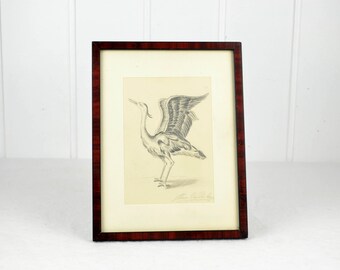 signierte Vogel Zeichnung Düsseldorfer Künstler Bild Gemälde 50er mid century Vintage Design Wandbild Kunst