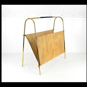 Newspaper stand mid century 50s 60s storage magazines design vintage brass