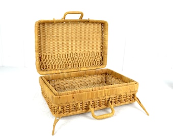 Rattan suitcase wicker vintage bamboo basket box basket design mid century storage bag rattan weave