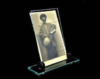 Glas Tischbilderständer 30er 40er Art Deco Bakelit Geschliffen Facettiert NOS Bilderständer Bilderrahmen