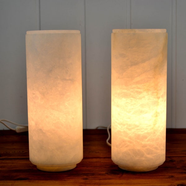 1 sur 1 Lampe de table en albâtre cylindre lampe de table lampe cône lampe design vintage marbre moderne rétro nostalgie rustique