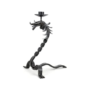 Japanese dragon candlestick forged iron 50s brutalism candlestick candles vintage design candlestick mid century