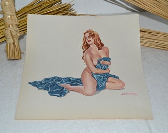 Gráfico de chica pin-up de los años 50 de Spyros Vassiliou Rockabilly de mediados de siglo Mujer Dama Señora Desnuda Acto Diseño Vintage Imagen Imagen Mesa Riñón Era