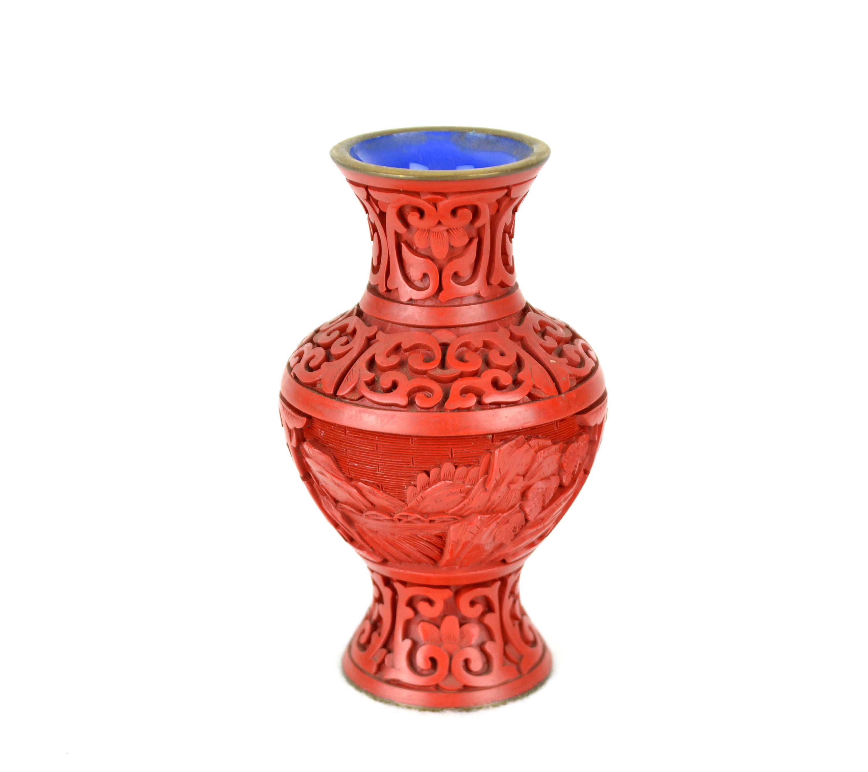 中国美術工芸品　赤漆　彫刻壺　（花瓶） 中国美術工芸品 赤漆 彫刻壺 （花瓶） - メルカリ
